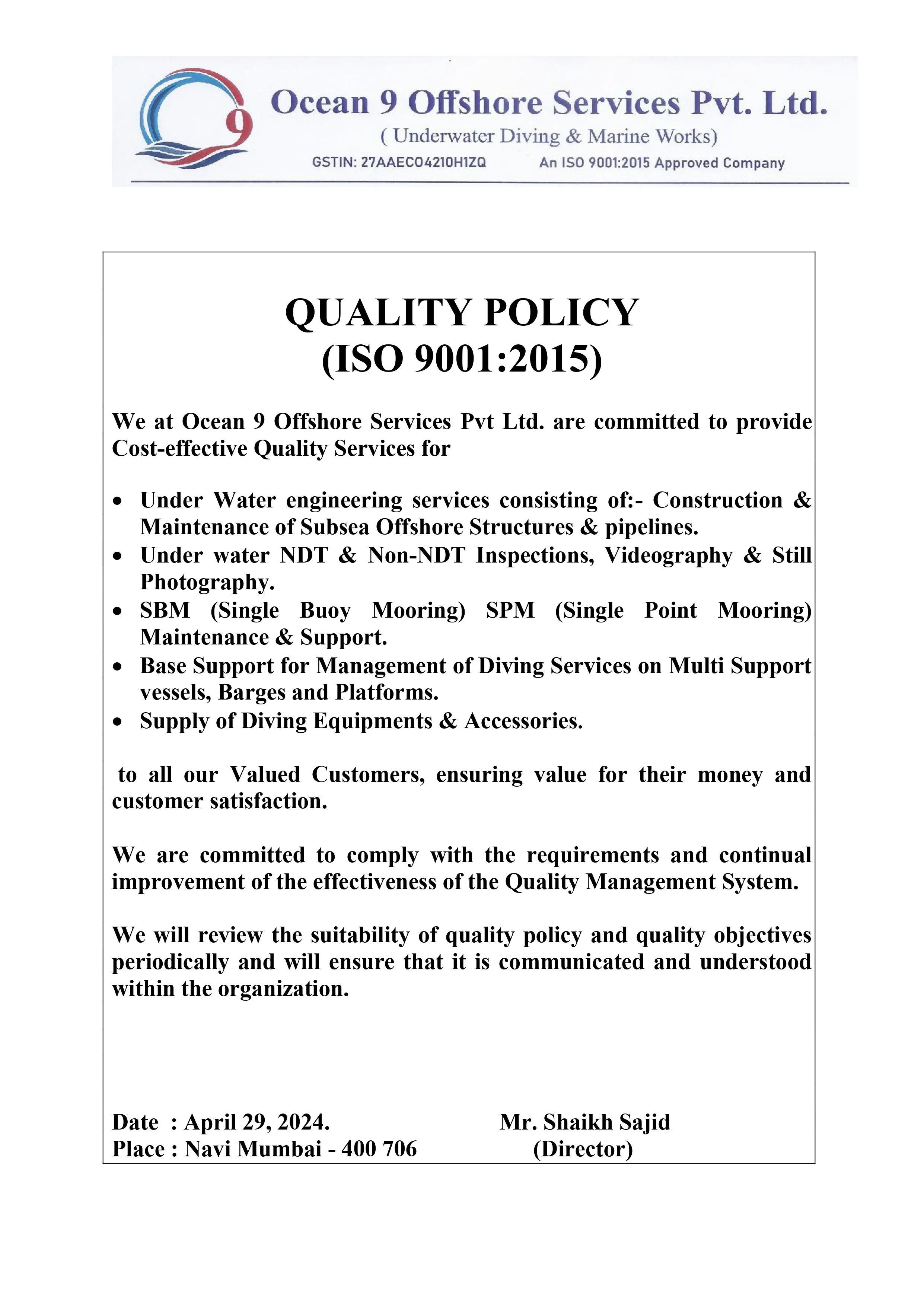 Quality Policy (Page 1)