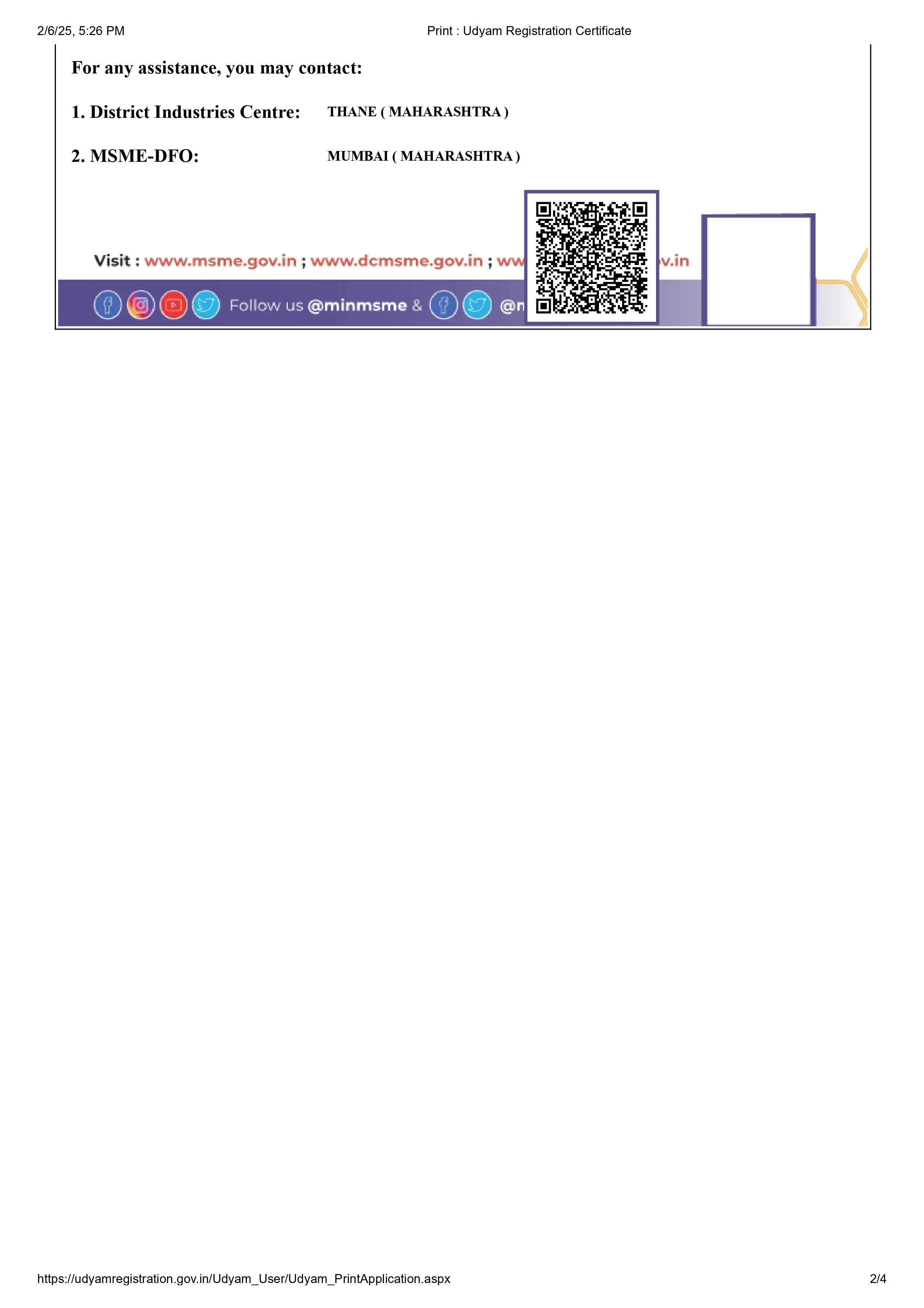 UDYAM Registration Certificate (Page 2)