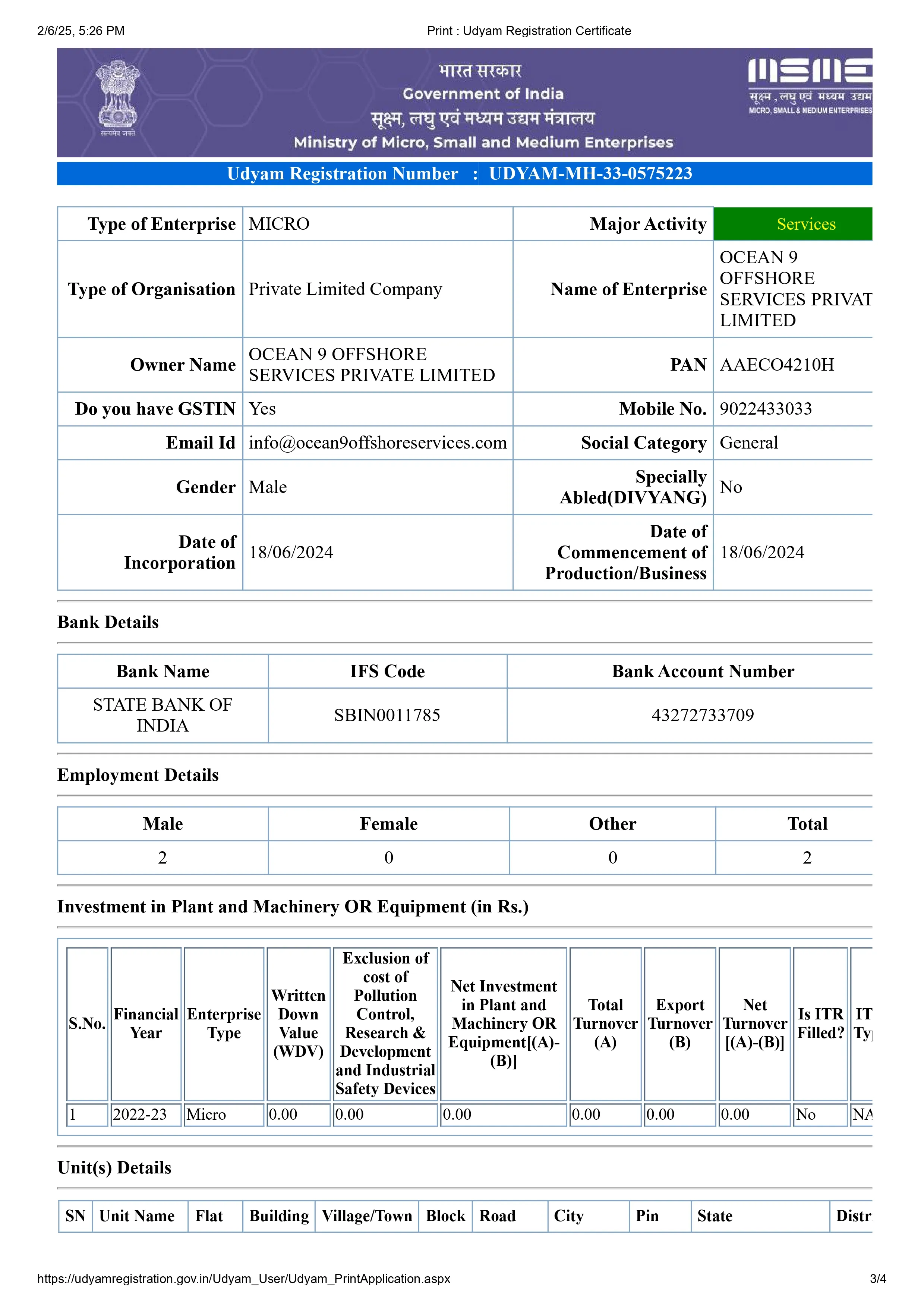 UDYAM Registration Certificate (Page 3)
